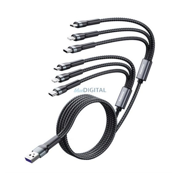 REMAX JANY töltőkábel 6in1 (USB - 2 lightning/2 Type-C/2 microUSB, 200cm, cipőfűző) FEKETE