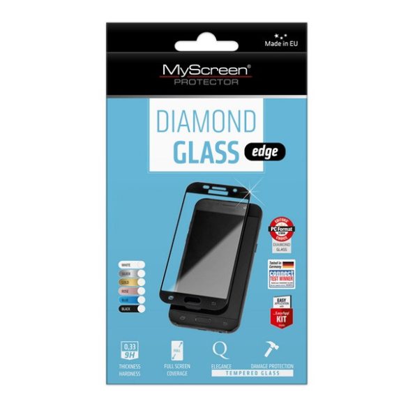 MYSCREEN DIAMOND GLASS EDGE képernyővédő üveg (2.5D, íves, karcálló, 0.33 mm, 9H) FEKETE Honor 90 5G