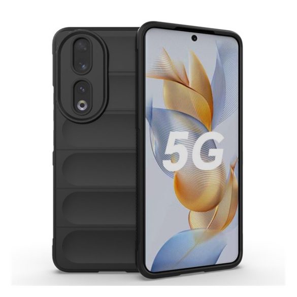 Szilikon telefonvédő (közepesen ütésálló, kamera védelem, 3D minta) FEKETE Honor 90 5G