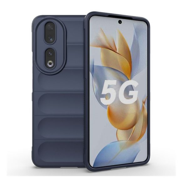 Szilikon telefonvédő (közepesen ütésálló, kamera védelem, 3D minta) SÖTÉTKÉK Honor 90 5G