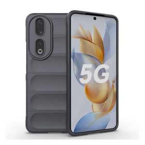 Szilikon telefonvédő (közepesen ütésálló, kamera védelem, 3D minta) SÖTÉTSZÜRKE Honor 90 5G