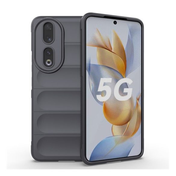 Szilikon telefonvédő (közepesen ütésálló, kamera védelem, 3D minta) SÖTÉTSZÜRKE Honor 90 5G