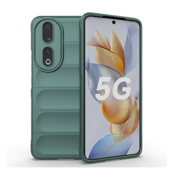 Szilikon telefonvédő (közepesen ütésálló, kamera védelem, 3D minta) SÖTÉTZÖLD Honor 90 5G