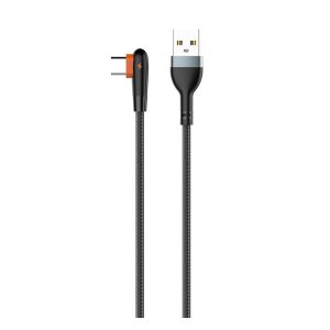 LDNIO LS562 adatkábel és töltő (USB - Type-C, 2.4A, gyorstöltés támogatás, 200cm, 90 fokos) FEKETE