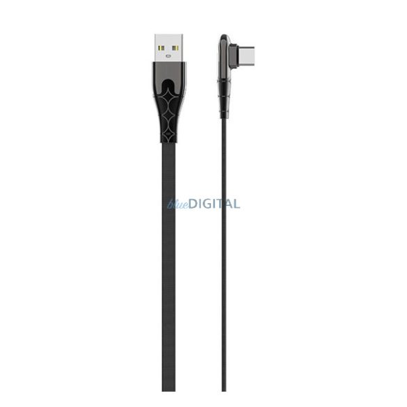 LDNIO LS581 adatkábel (USB - Type-C, 2.4A, 100cm, lapos kábel, 90 fokos) FEKETE