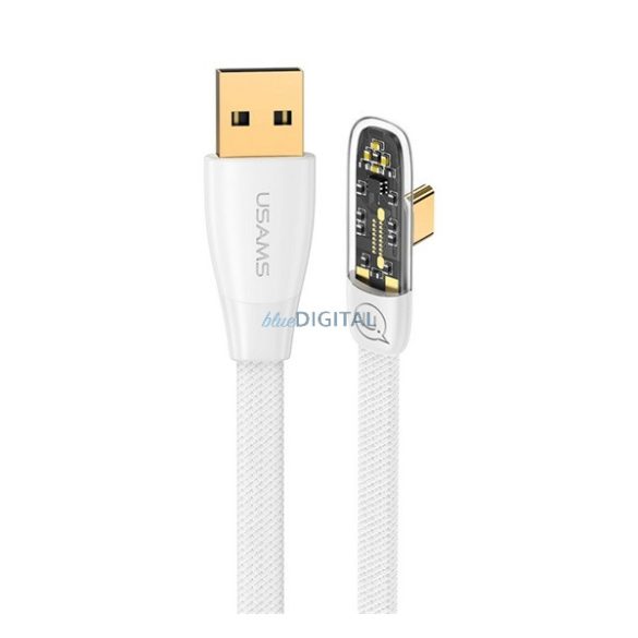 USAMS ICEFLAKE adatkábel (USB - Type-C, 6A, 66W, PD gyorstöltő, 120cm, 90 fokos) FEHÉR