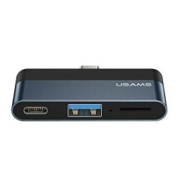   USAMS adapter (USB+Type-C aljzat, microSD kártyaolvasó - Type-C) SZÜRKE