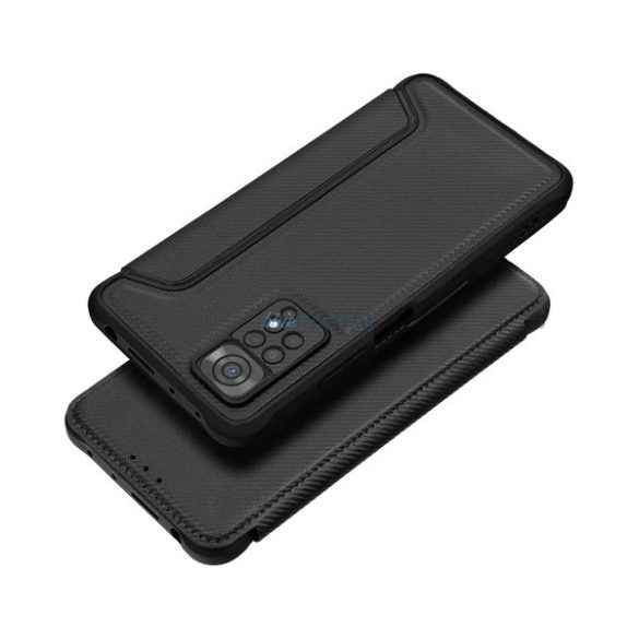 Tok álló, bőr hatású (FLIP, oldalra nyíló, légpárnás sarok, kamera védelem, karbon minta) FEKETE Xiaomi Redmi Note 12S