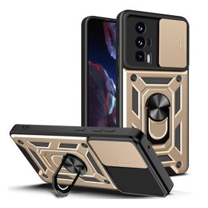 Defender műanyag telefonvédő (közepesen ütésálló, szilikon belső, telefontartó gyűrű, kamera védelem) ARANY Xiaomi Poco F5 Pro