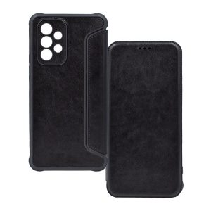 Tok álló, bőr hatású (FLIP, oldalra nyíló, légpárnás sarok, kamera védelem) FEKETE Samsung Galaxy A52 4G (SM-A525F), Samsung Galaxy A52s 5G (SM-A528), Samsung Galaxy A52 5G (SM-A526F)