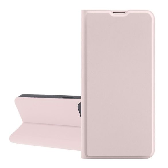 Tok álló, bőr hatású (FLIP, szilikon belső, oldalra nyíló, asztali tartó funkció, bankkártya tartó) RÓZSASZÍN Xiaomi Redmi 12C