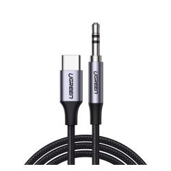   UGREEN AV143 audió kábel (3.5mm jack - Type-C, 100cm, cipőfűző) SZÜRKE