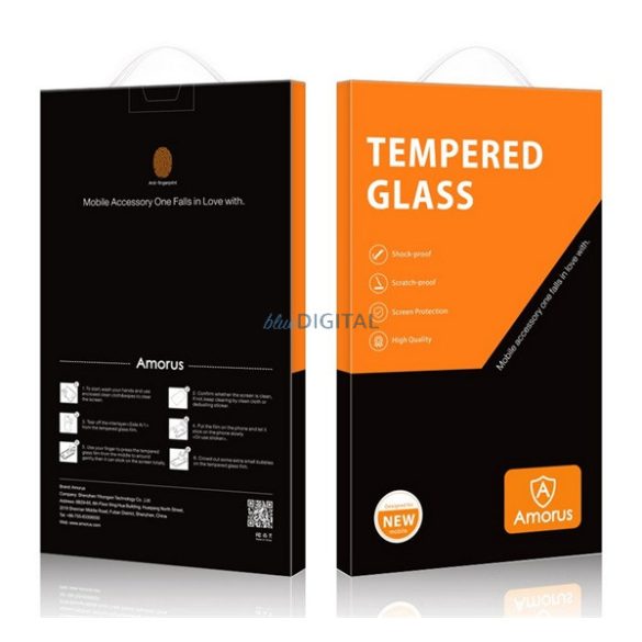 AMORUS képernyővédő üveg (2.5D full glue, teljes felületén tapad, extra karcálló, 0.3mm, 9H) FEKETE Apple iPhone 15 Pro