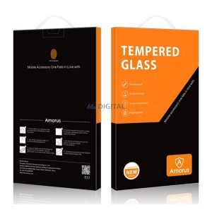 AMORUS képernyővédő üveg (2.5D full glue, teljes felületén tapad, extra karcálló, 0.3mm, 9H) FEKETE Apple iPhone 15 Pro Max