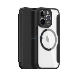   DUX DUCIS SKIN X PRO tok álló, bőr hatású (FLIP, oldalra nyíló, vezeték nélküli töltés, Magsafe) FEKETE Apple iPhone 13 Pro