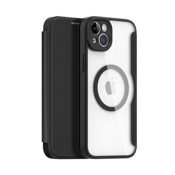 DUX DUCIS SKIN X PRO tok álló, bőr hatású (FLIP, oldalra nyíló, vezeték nélküli töltés, Magsafe) FEKETE Apple iPhone 15 Plus