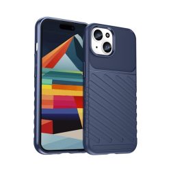   Szilikon telefonvédő (közepesen ütésálló, csíkos, dombor minta) SÖTÉTKÉK Apple iPhone 15 Plus