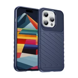   Szilikon telefonvédő (közepesen ütésálló, csíkos, dombor minta) SÖTÉTKÉK Apple iPhone 15 Pro
