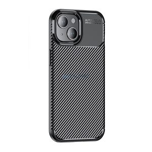 Szilikon telefonvédő (közepesen ütésálló, légpárnás sarok, karbon minta) FEKETE Apple iPhone 15