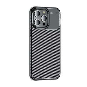 Szilikon telefonvédő (közepesen ütésálló, légpárnás sarok, karbon minta) FEKETE Apple iPhone 15 Pro