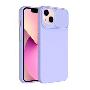 Szilikon telefonvédő (matt, mikrofiber plüss belső, kamera védelem) LILA Apple iPhone 15 Plus