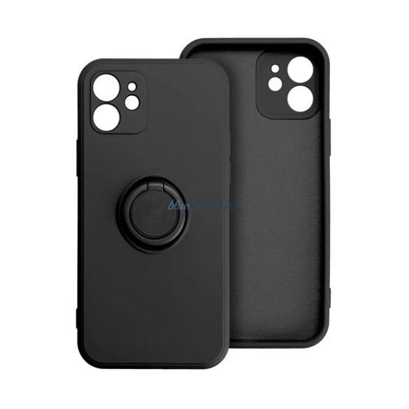 Szilikon telefonvédő (telefontartó gyűrű, mikrofiber plüss belső, beépített fémlemez, kamera védelem) FEKETE Xiaomi Redmi 12