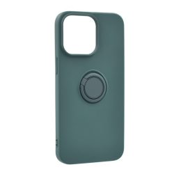   Szilikon telefonvédő (telefontartó gyűrű, mikrofiber plüss belső, beépített fémlemez, kamera védelem) SÖTÉTZÖLD Apple iPhone 15 Pro Max