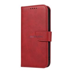  Tok álló, bőr hatású (FLIP, oldalra nyíló, asztali tartó funkció, koptatott bőr hatású minta, prémium) PIROS Apple iPhone 15 Pro Max