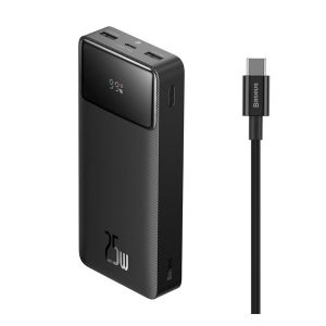 BASEUS BIPOW vésztöltő 2 USB+Type-C aljzat (20000mAh, 25W, PD gyorstöltő + Type-C kábel) FEKETE