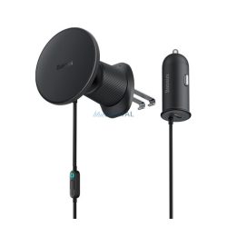   BASEUS CW01 autós tartó (szellőzőre, 15W, wireless, MagSafe + autós töltő Type-C aljzat) FEKETE