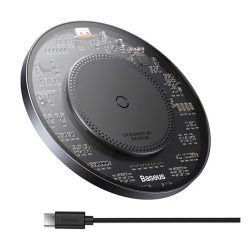   BASEUS SIMPLE 2 asztali töltő (15W, PD gyorstöltő, wireless, MagSafe + Type-C tápkábel) FEKETE