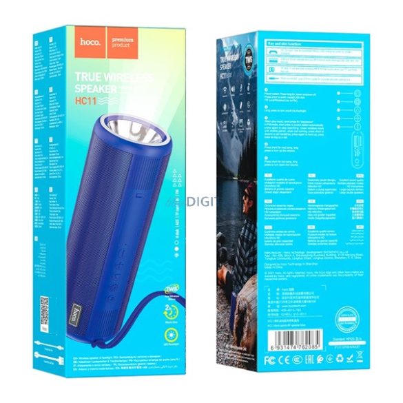 HOCO HC11 bluetooth hordozható hangszóró (v5.0, 1200mAh, TransFlash kártyaolvasó, 10W, zseblámpa funkció) SÖTÉTKÉK