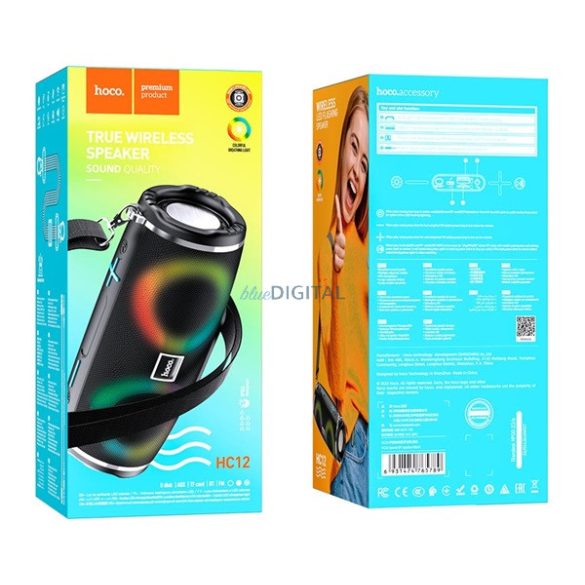 HOCO HC12 bluetooth hordozható hangszóró (v5.0, 1200mAh, kártyaolvasó, 5W, LED világítás) FEKETE