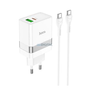 HOCO N21 hálózati töltő USB+Type-C aljzat (30W, PD gyorstöltő 3.0 + Type-C kábel) FEHÉR