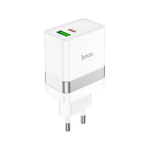 HOCO N21 hálózati töltő USB+Type-C aljzat (30W, PD gyorstöltő 3.0) FEHÉR