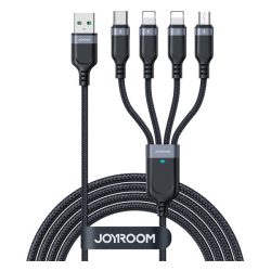   JOYROOM adatkábel 4in1 (USB - Type-C/2 lightning/microUSB, 3.5A, gyorstöltő, 120cm) FEKETE