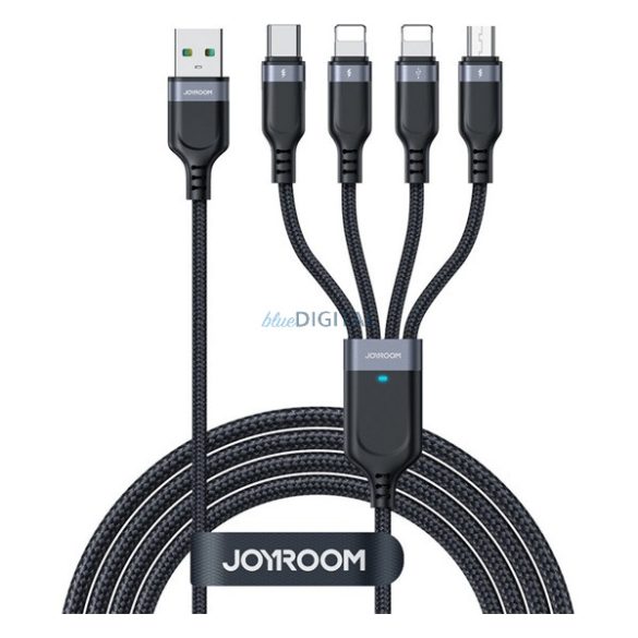 JOYROOM adatkábel 4in1 (USB - Type-C/2 lightning/microUSB, 3.5A, gyorstöltő, 120cm) FEKETE