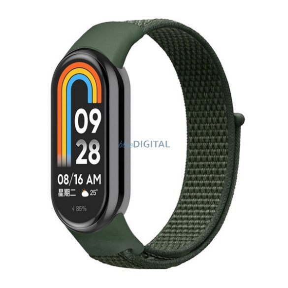 Pótszíj (egyedi méret, nylon, tépőzáras, légáteresztő) SÖTÉTZÖLD Xiaomi Band 8