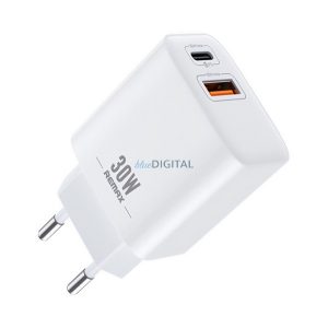 REMAX REMINE hálózati töltő USB+Type-C aljzat (30W, PD gyorstöltő) FEHÉR