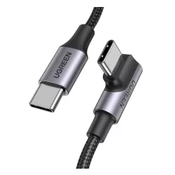   UGREEN adatkábel (Type-C - Type-C, 5A, gyorstöltő, 100W, 200cm, 90 fokos, cipőfűző) FEKETE