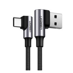   UGREEN adatkábel (USB - Type-C, 3A, gyorstöltő 3.0, 50cm, 90 fokos, cipőfűző) FEKETE