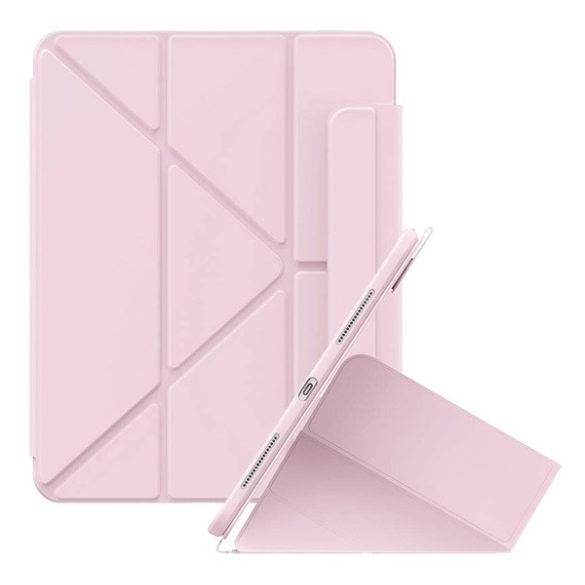 BASEUS MINIMALIST tok álló, bőr hatású (aktív FLIP, oldalra nyíló, TRIFOLD, asztali tartó, ceruza tartó) RÓZSASZÍN Apple IPAD 10.2 (2019), Apple IPAD 10.2 (2020), Apple IPAD 10.2 (2021)