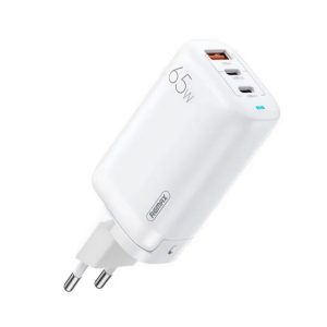 REMAX LIGIL GaN hálózati töltő USB+2 Type-C aljzat (65W, PD gyorstöltő, LED kijelző) FEHÉR