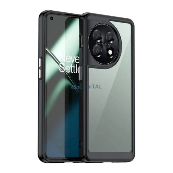 Műanyag telefonvédő (szilikon keret, közepesen ütésálló, átlátszó hátlap) FEKETE OnePlus 11 5G