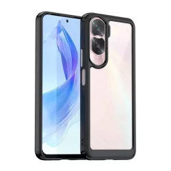   Műanyag telefonvédő (szilikon keret, közepesen ütésálló, átlátszó hátlap) FEKETE Honor 90 Lite 5G