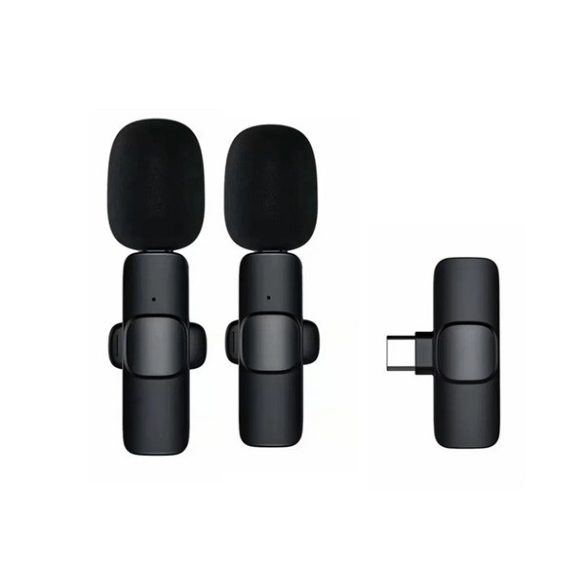 Bluetooth mikrofon 2db (Type-C, LAVALIER csíptethető, aktív zajszűrő) FEKETE