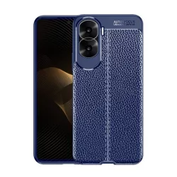   Szilikon telefonvédő (közepesen ütésálló, bőr hatású, varrás minta) SÖTÉTKÉK Honor 90 Lite 5G