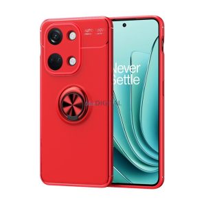 Szilikon telefonvédő (asztali tartó funkció, telefontartó gyűrű, 360°-ban forgatható, beépített fémlemez) PIROS OnePlus Nord 3 5G