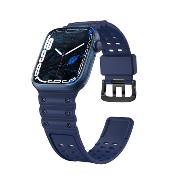 Pótszíj (egyedi méret, nagy, szilikon) SÖTÉTKÉK Apple Watch Ultra 49mm, Apple Watch Series 7 45mm, Apple Watch Series 8 45mm, Apple Watch Series 4 44mm, Apple Watch Series 5 44mm, Apple Watch Series 6 44mm, Apple Watch