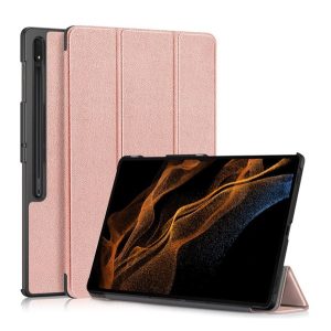 Tok álló, bőr hatású (aktív FLIP, oldalra nyíló, TRIFOLD, asztali tartó, ceruza tartó) ROZÉARANY Samsung Galaxy Tab S9 Ultra LTE (SM-X916), Samsung Galaxy Tab S9 Ultra WIFI (SM-X910)